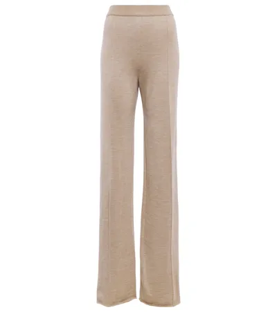 The Row Egle Knitted Wide-leg Pants In Beige Melange Dark Gold