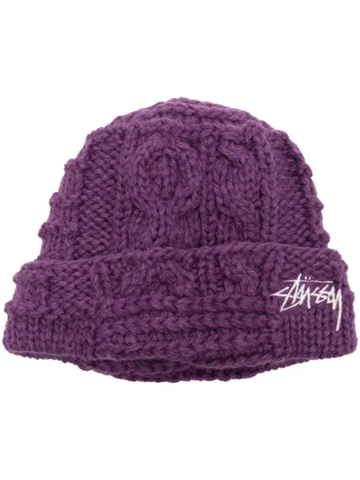 Stussy Textured-knit Beanie Hat In Purple