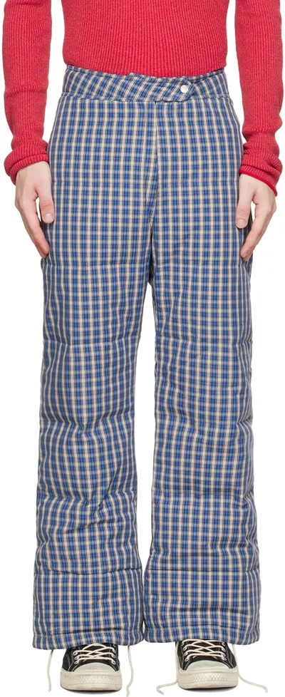 Erl Wide-leg Checked Trousers In Blue