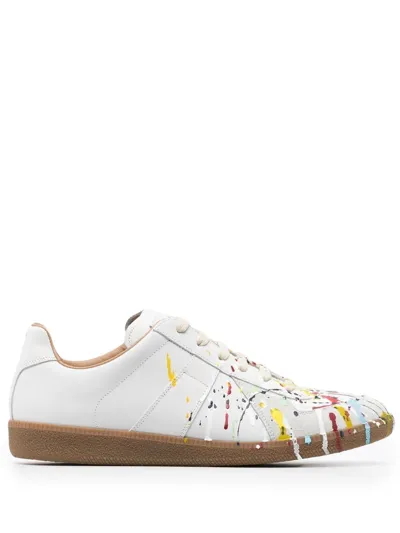 Maison Margiela Paint Splatter-print Lace-up Sneakers In White