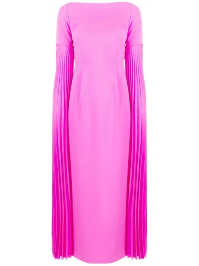 Solace London Grace Crepe And Pleated Chiffon Maxi Dress In Pink