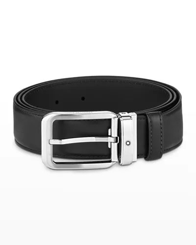 Montblanc Men's Rectangle Pin Buckle Leather Belt In Black