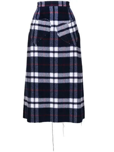 Natasha Zinko Checked Wool Midi Skirt In Blue