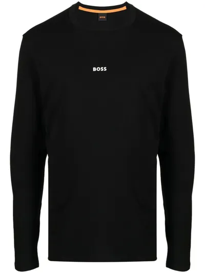 Hugo Boss Logo-print Long-sleeve T-shirt In Black