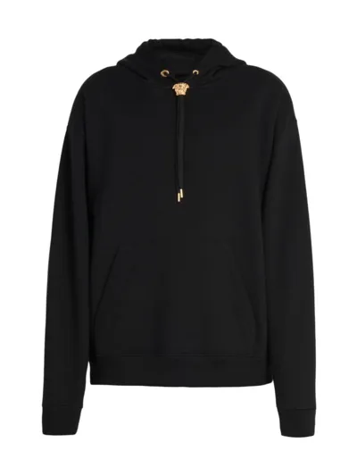 Versace Medusa Head-embroidered Fleece Hoodie In Black