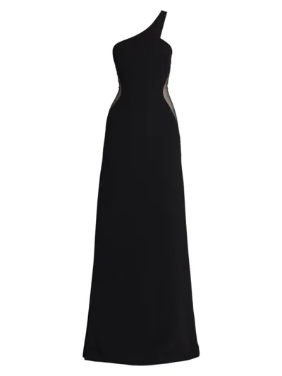 Stella Mccartney Sheer Panel One Shoulder Stretch Cady Gown In Black