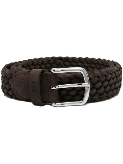 Hugo Boss Braided Leather Belt In Braun