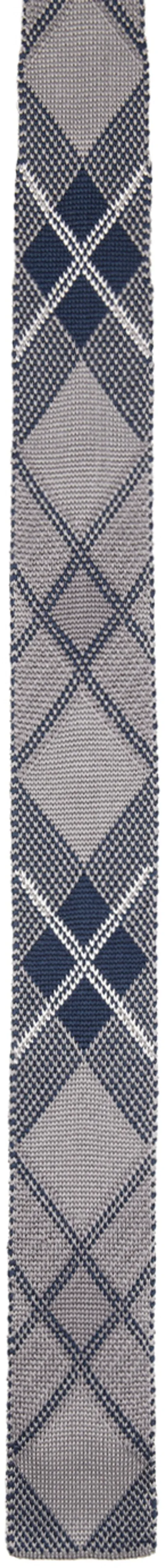 Thom Browne Tartan Jacquard Silk Knit Tie In Grey