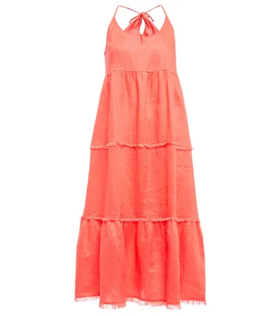 Heidi Klein Moroccan Sands Linen Maxi Dress In Coral