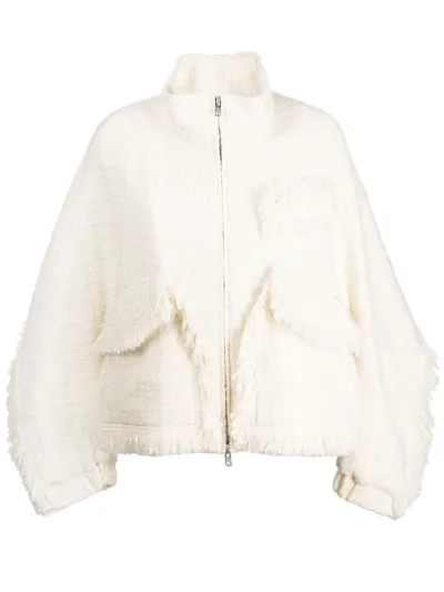 Goen J Stand-collar Tweed Bomber Jacket In White