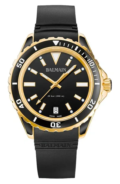 Balmain Watches Ophrys Dive Rubber Strap Watch, 38.5mm In Black