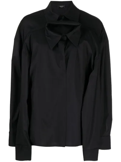 A.w.a.k.e. Concealed Placket Cotton Blend Boxy Double Shirt In Black