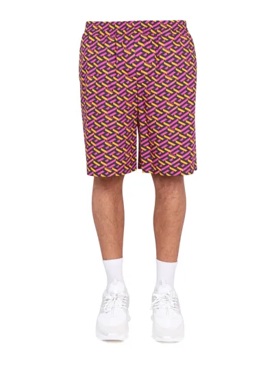 Versace Shorts With La Greca Print In Multicolour