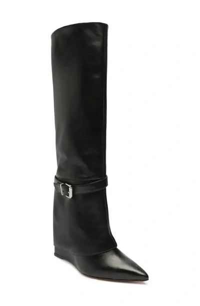 Schutz Jorian Up Pointed Toe Knee High Boot In Black