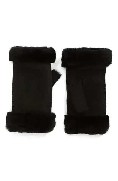 Ugg Genuine Shearling Fingerless Gloves In Black