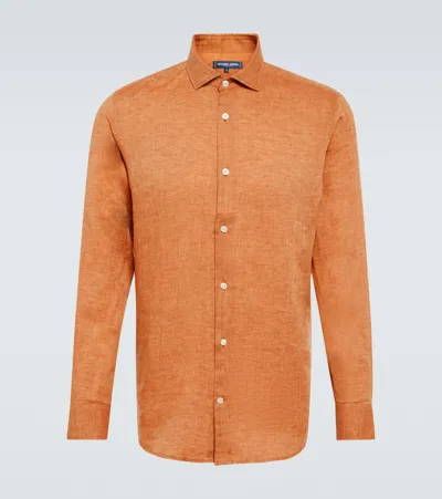 Frescobol Carioca Antonio Regular-fit Cutaway-collar Linen Shirt In Orange