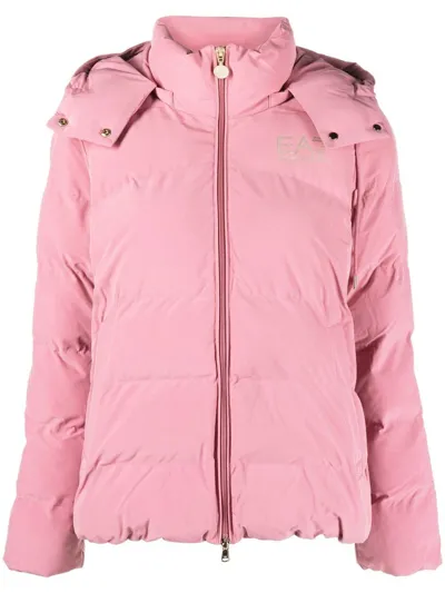 Ea7 Hooded Zip-up Jacket In Pink