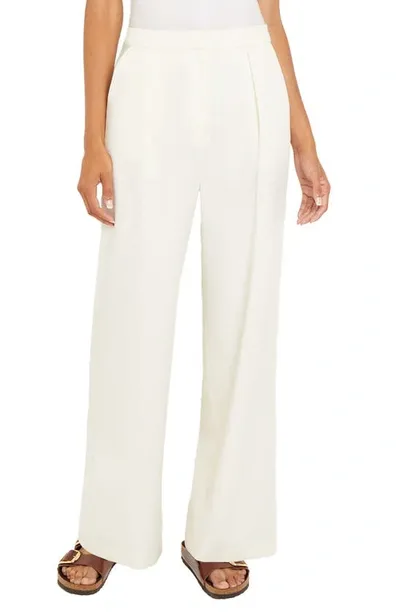 Misook Tailored Wide-leg Chiffon Pants In White