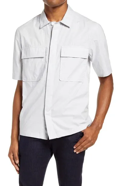 Club Monaco Utility Short Sleeve Button-up Shirt In Grey Dawn