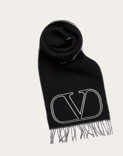 Valentino Garavani Vlogo Signature Wool And Cashmere Scarf In Black Ivory