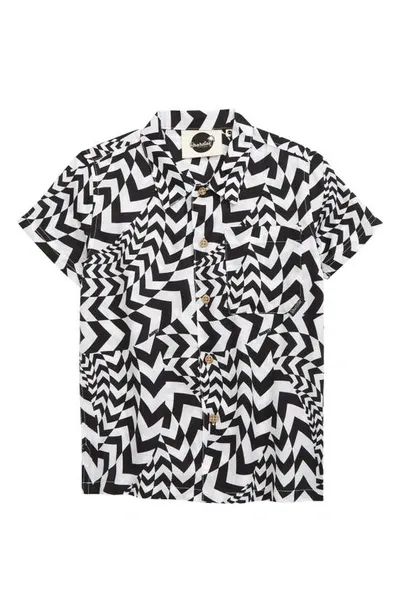 Boardies Kids' Hypnotic Print Button-up Shirt In Black White