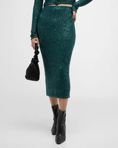 Lapointe Cashmere Sequin Midi Skirt In Emerald