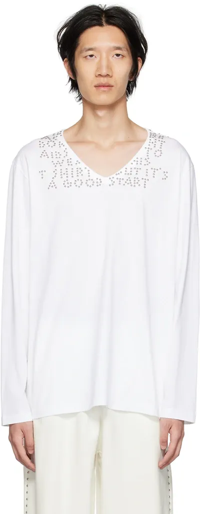 Mm6 Maison Margiela White Studded Long Sleeve T-shirt In 100 White