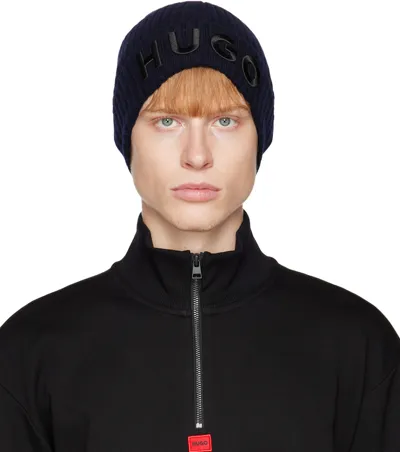 Hugo Logoed Beanie In Blue