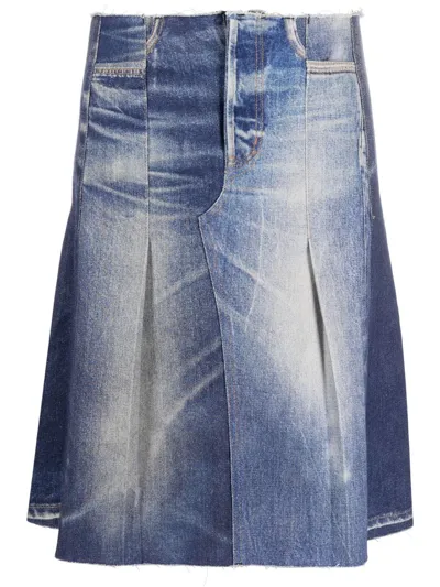 Our Legacy Blue Pleated A-line Denim Skirt