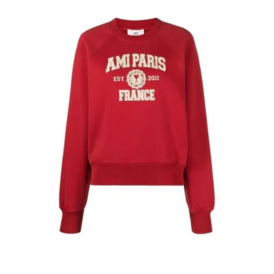 Ami Alexandre Mattiussi Varsity Red Logo Cotton Sweatshirt