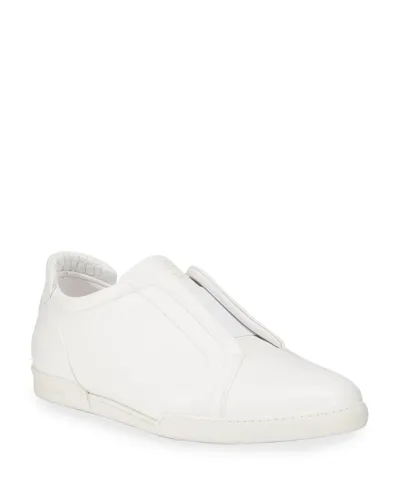 Stefano Ricci Men's Tonal Elastic-band Sneakers W/ Croc Trim In White