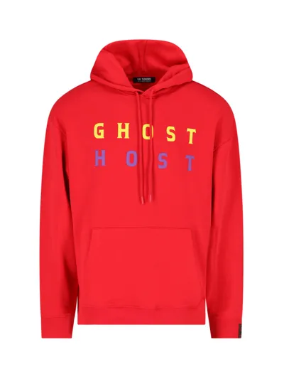 Raf Simons Ghost Print Cotton Hoodie In Red