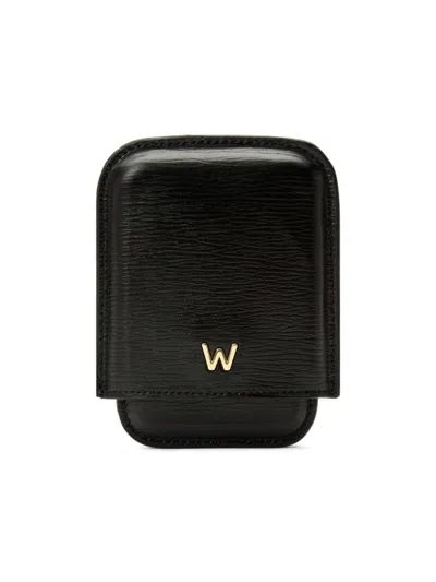 Wolf W Leather Molded Card Case In Black