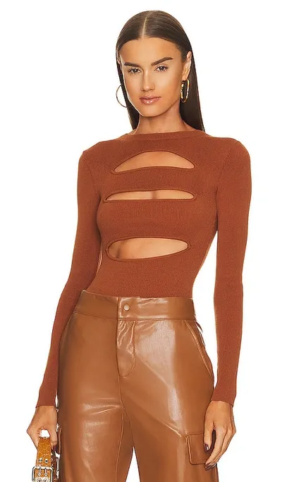 Michael Costello X Revolve Alexa Knit Bodysuit In Coffee