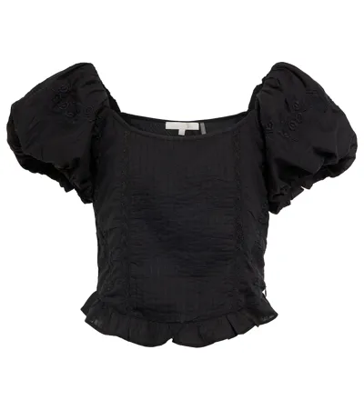 Loveshackfancy Squarenk Cotton Top In Black