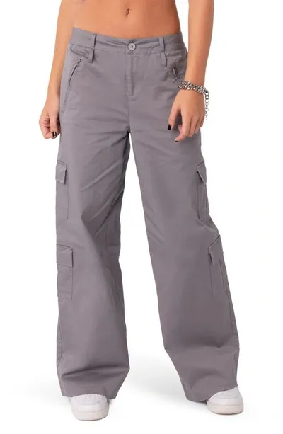 Edikted Zaria Stretch Cotton Cargo Pants In Gray