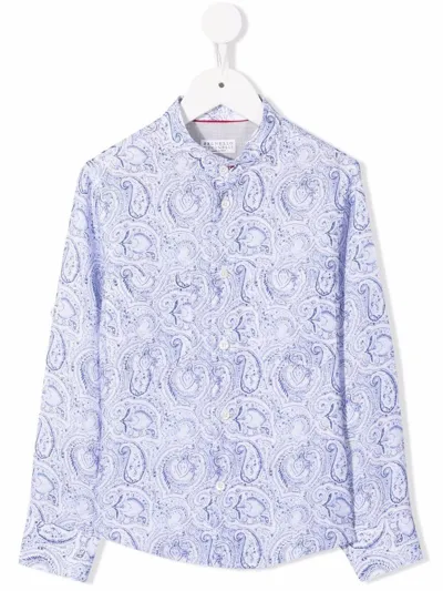 Brunello Cucinelli Kids' Korean Shirt In Blu