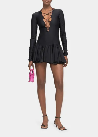 Az Factory X Ester Manas Lace-up Pleated Mini Dress In Black