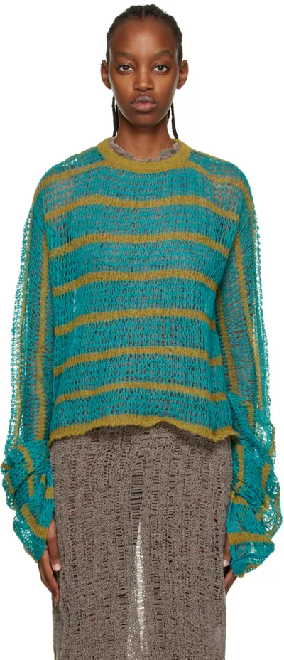 Vitelli Blue Striped Sweater In Azul/moss