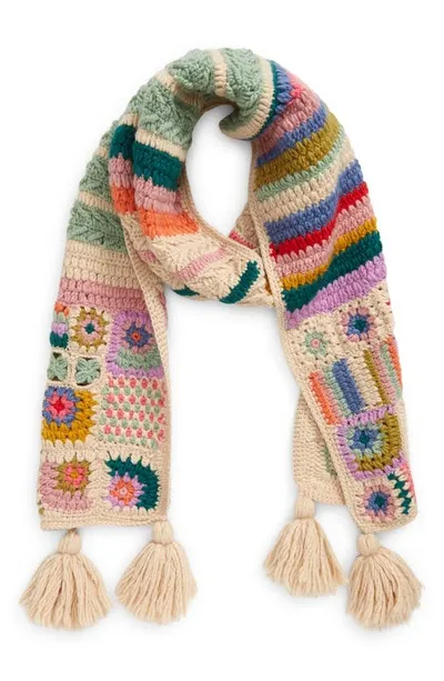 French Knot Woodstock Crochet Wool Scarf In Multi