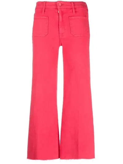 Mother Patch Pocket Roller High Rise Ankle Wide Leg Jeans In Geranium In Pink