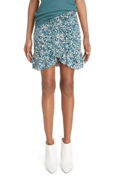 Isabel Marant Milendi Ruched Ruffle Mini Skirt In Teal