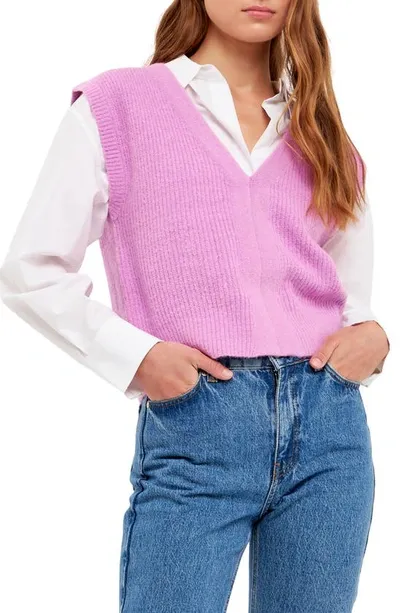 English Factory Rib Sweater Vest In Pink