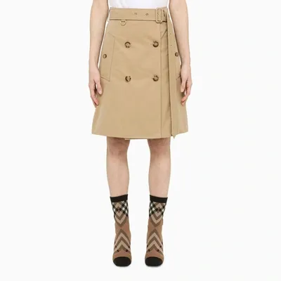 Burberry Cotton Gabardine Trench Skirt In Beige