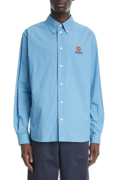 Kenzo Floral Crest Button-down Shirt In Blue