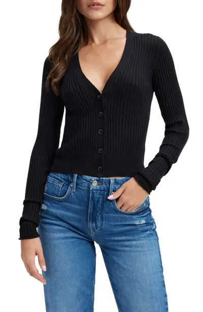 Good American Cropped Ribbed Cotton-blend Cardigan In Black