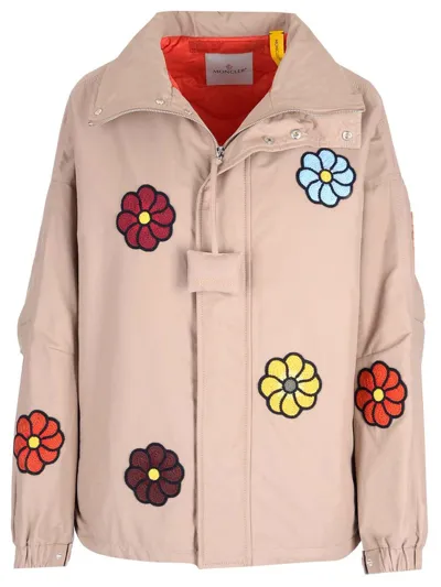 Moncler Genius Delamont Windbreaker Jacket With Floral Embroidery In Multi