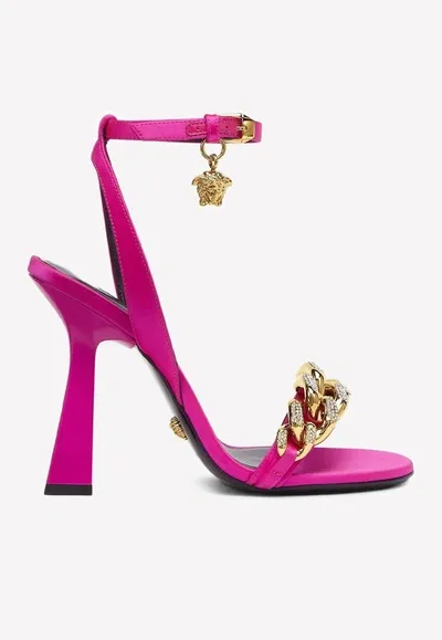 Versace Medusa Chain Mid-heel Sandals In Fuchsia