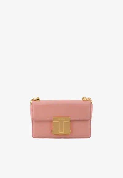 Tom Ford Chain Shoulder Bag In Grained Leather In Pink