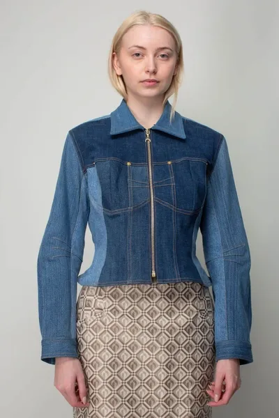 Marine Serre Panelled Denim Jacket In Blue